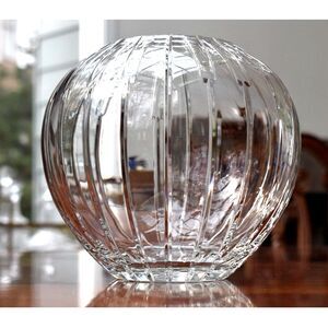 Vintage Spiegelau German Crystal Rose Bowl Sphere Vase Vertical Panel Cut 7.5"